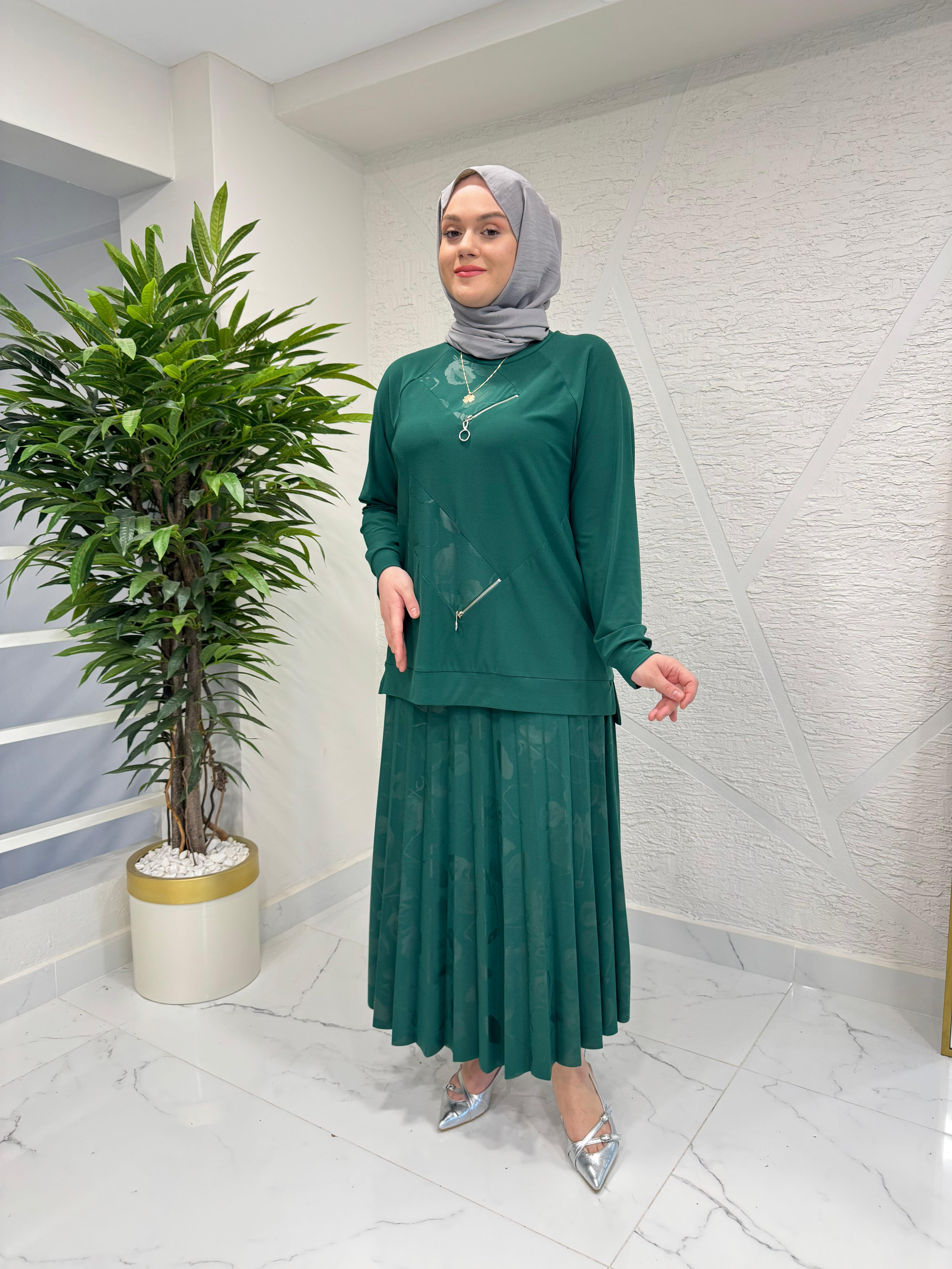 CLEMENCE 1149 ÖRME KREP ETEKLİ TAKIM YEŞİL