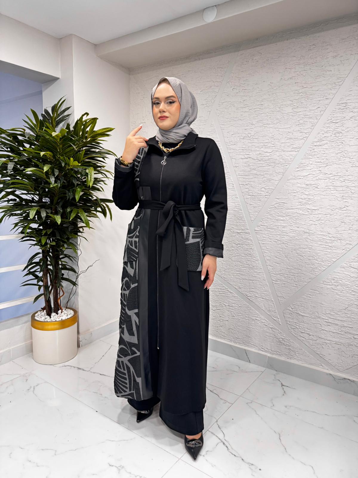 ORHAN 1495 KUŞAKLI SAĞ TARAFI DESENLİ KAP SİYAH