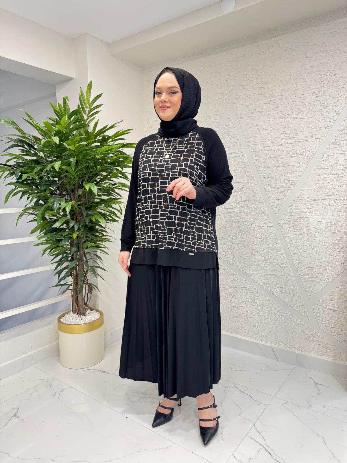 CLEMENCE 1529 ÖRME KREP ETEKLİ TAKIM SİYAH