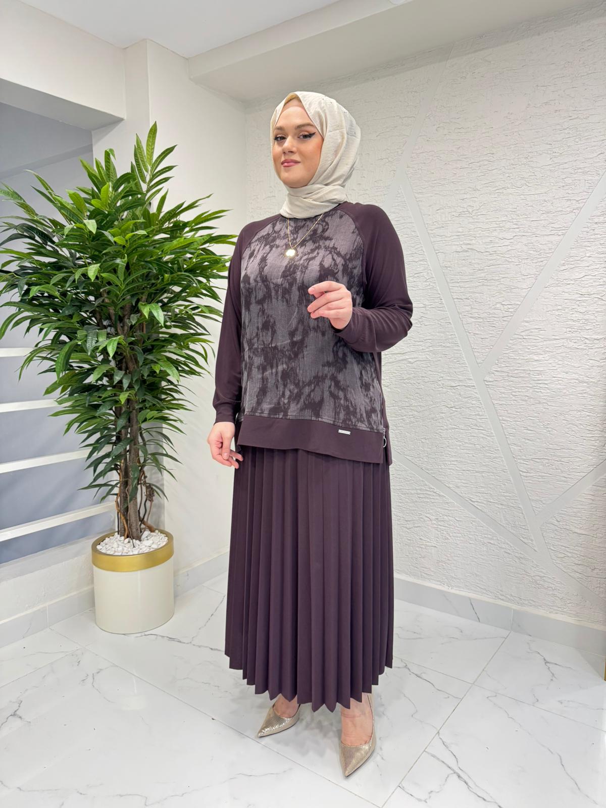 CLEMENCE 1537 ÖRME KREP ETEKLİ TAKIM MOR