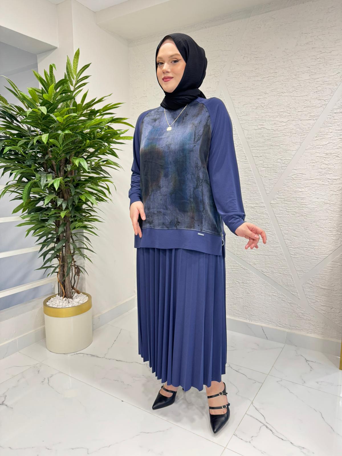 CLEMENCE 1542 ÖRME KREP ETEKLİ TAKIM MAVİ