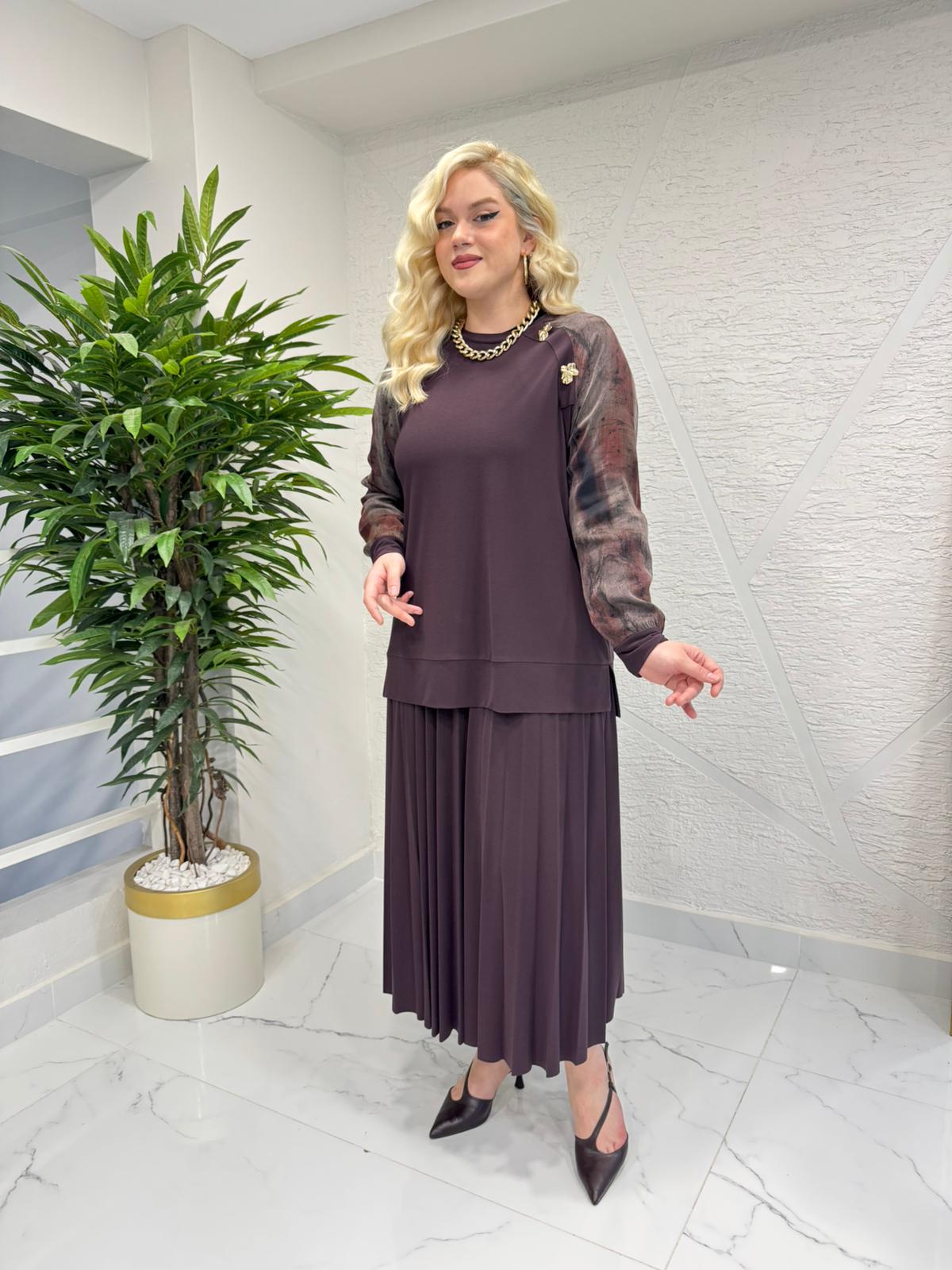 CLEMENCE 1563 ÖRME KREP ETEKLİ TAKIM BORDO