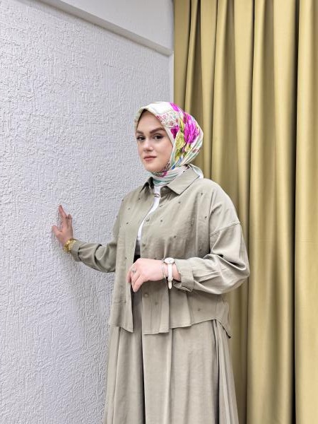 CEREMONY 5966 TOMURCUK İŞLEMELİ KISA GÖMLEK ETEKLİ RANO TAKIM HAKİ