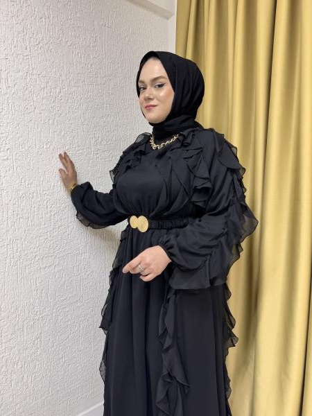 MISSEMRAMISS 4807 SPECIAL RUFFLE ELBİSE SİYAH