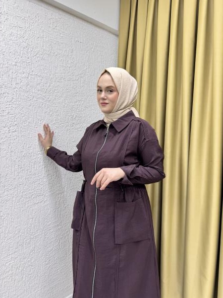 CEREMONY 5878 ÖNDEN FERMUARLI BELDEN BÜZGÜLÜ TORBA CEPLİ DUBAI CEKET KAHVERENGİ