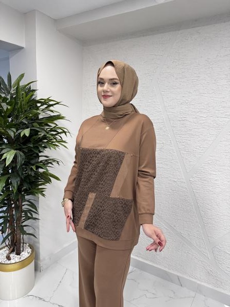 CEREMONY 6932 DANTEL DETAYLI ÇELİK ÖRME TAKIM CAMEL