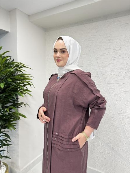 CEREMONY 5822 OMUZLARI ALLER DETAYLI CEP KENARI PİLELİ FERMUARLI PASION FERACE KAHVERENGİ