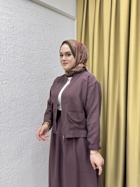 CEREMONY 5986 ETEĞİ VE CEKETİ BAKIR KUM BONCUK DETAYLI PASION ETEKLİ TAKIM KAHVERENGİ
