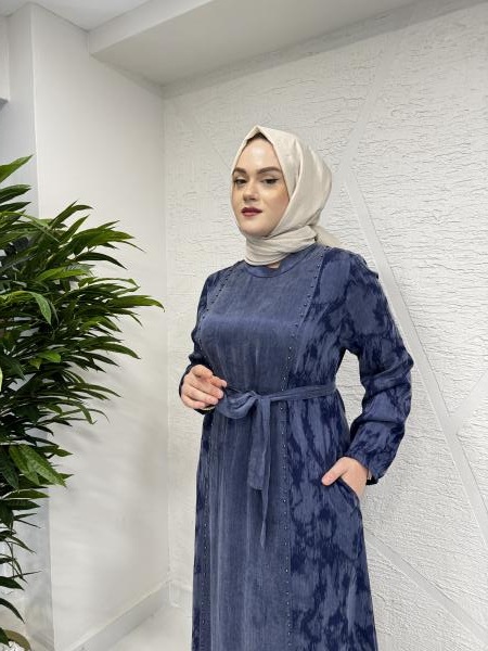 CLEMENCE 5435 İPEK ELBİSE LACİVERT