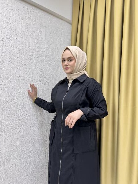 CEREMONY 5878 ÖNDEN FERMUARLI BELDEN BÜZGÜLÜ TORBA CEPLİ DUBAI CEKET SİYAH