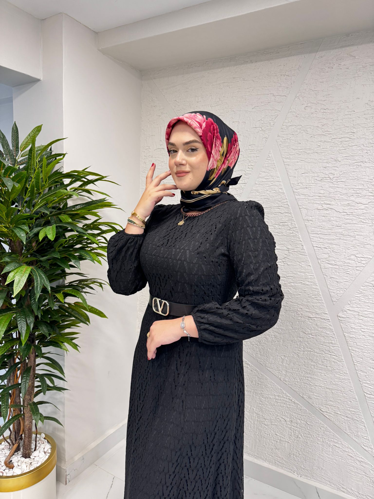 MYRED 50018 DANTEL ELBİSE SİYAH