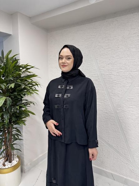 CEREMONY 6904 ANJELİK PATI DETAYLI ETEĞİ DERİ BANTLI TAKIM SİYAH