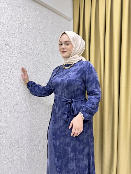 CLEMENCE 5419 İPEK ELBİSE LACİVERT