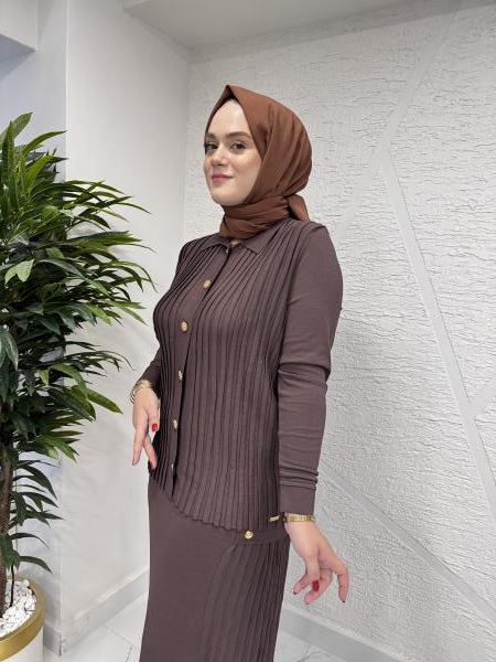 NİLİWİ 3074-3092 TRİKO ETEKLİ TAKIM KAHVERENGİ