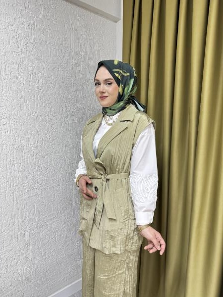 CEREMONY 2470 BELDEN BAĞLAMALI CALIENTE YELEK BOL PAÇA PANTOLON TAKIM OLIVE
