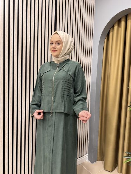 CEREMONY 5960 BOLEROSU PİLE DETAYLI PASION ELBİSELİ TAKIM YEŞİL