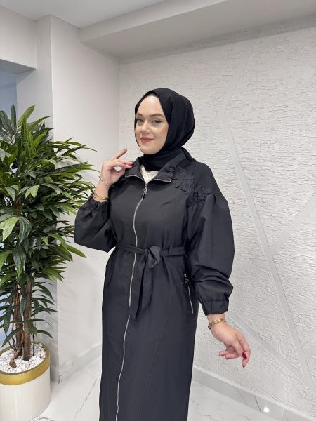 CEREMONY 6840 DANTEL DETAYLI TRENÇKOT SİYAH