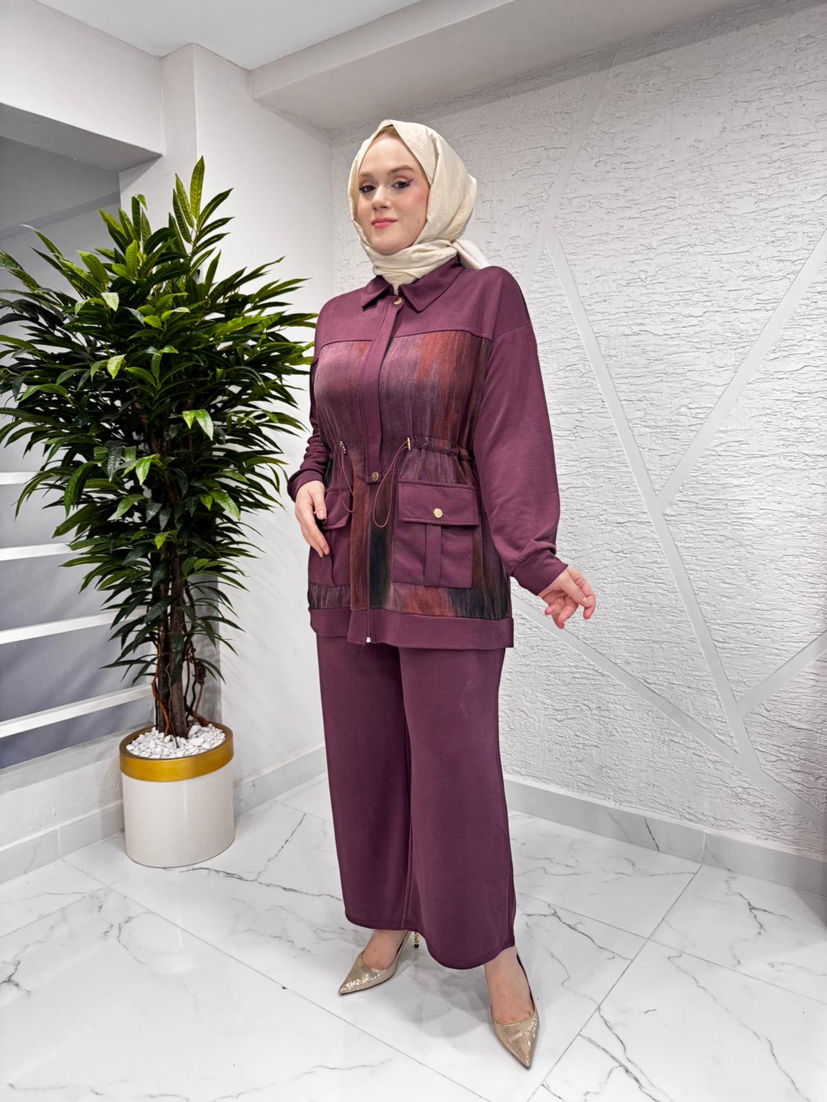 YAREN CLARA 2297 ÇİFT CEP PİKE PANTOLON TAKIM BORDO