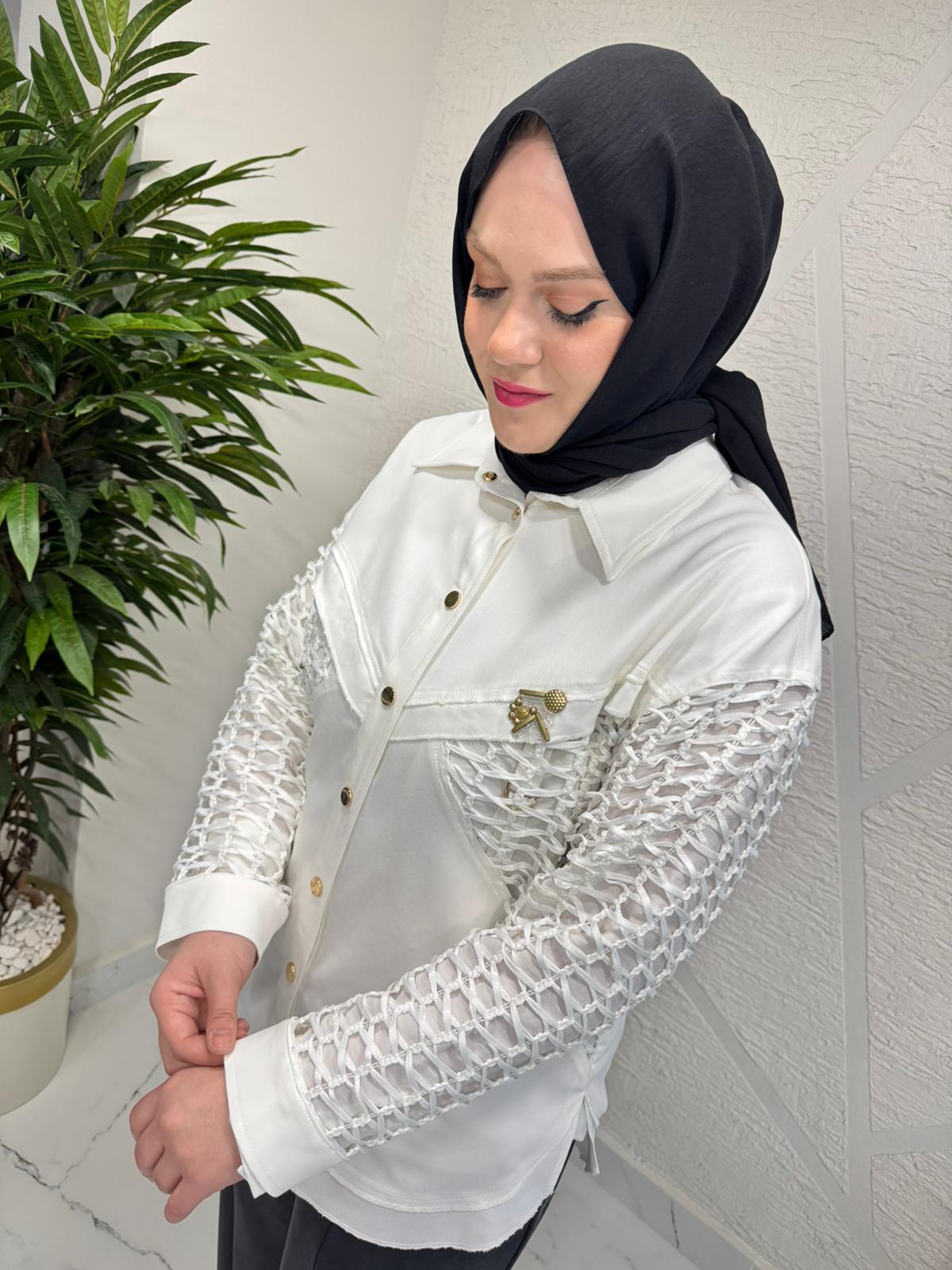 CEREMONY 26Y119 SİMETRİK FİLE DETAYLI NEPTÜN BLUZ EKRU