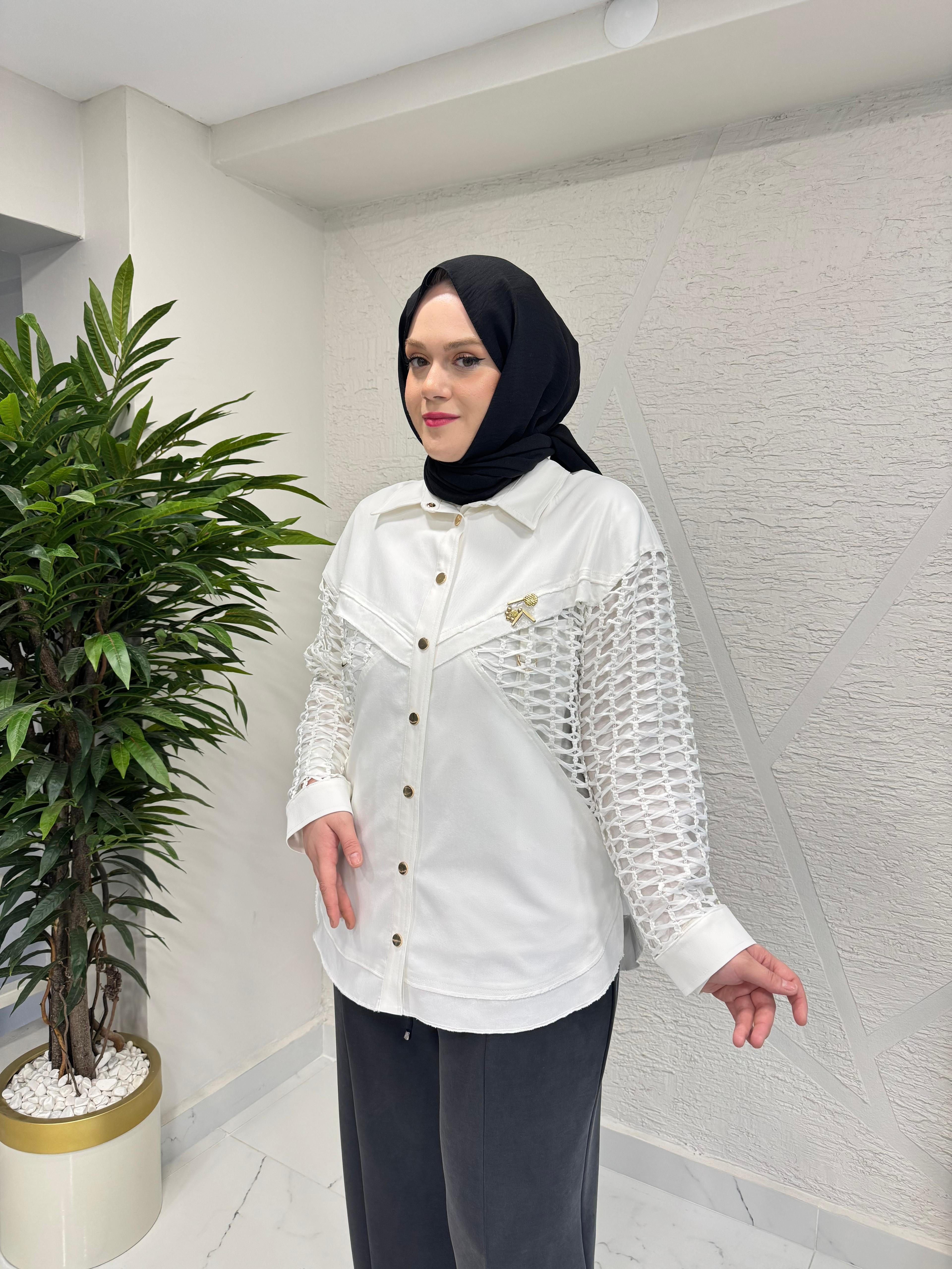 CEREMONY 26Y119 SİMETRİK FİLE DETAYLI NEPTÜN BLUZ EKRU