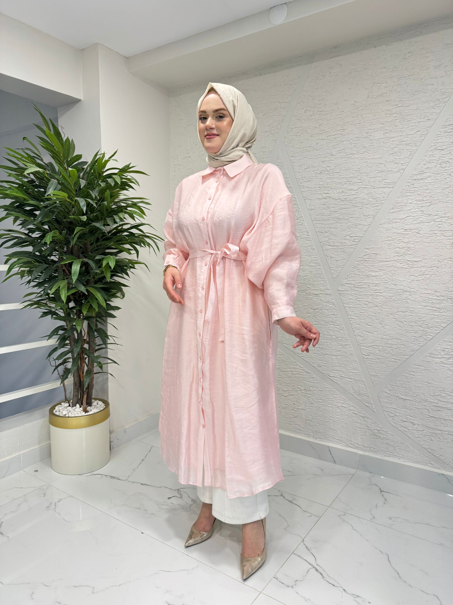CEREMONY 26Y165 ÇİFT KATLI KUŞAKLI NİL TUNİK PEMBE