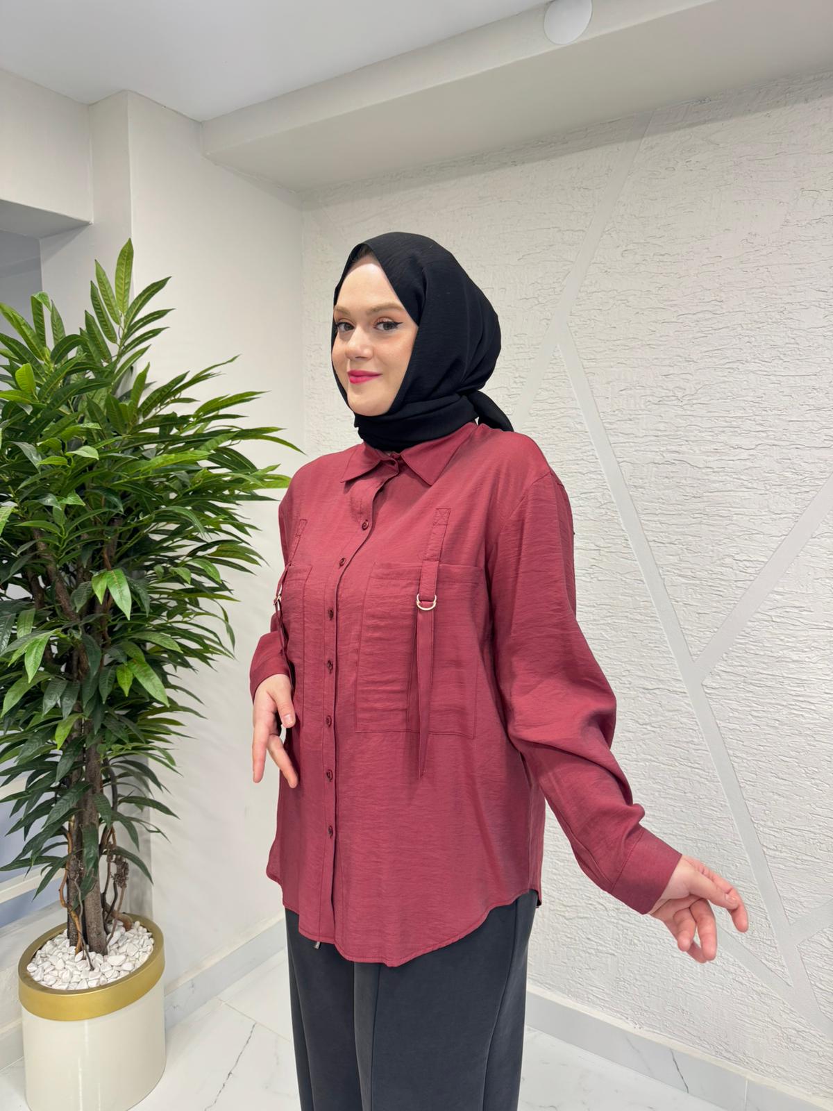 CEREMONY 26Y191 ÖNDEN İKİ CEPLİ D TOKA DETAYLI GÖMLEK BORDO