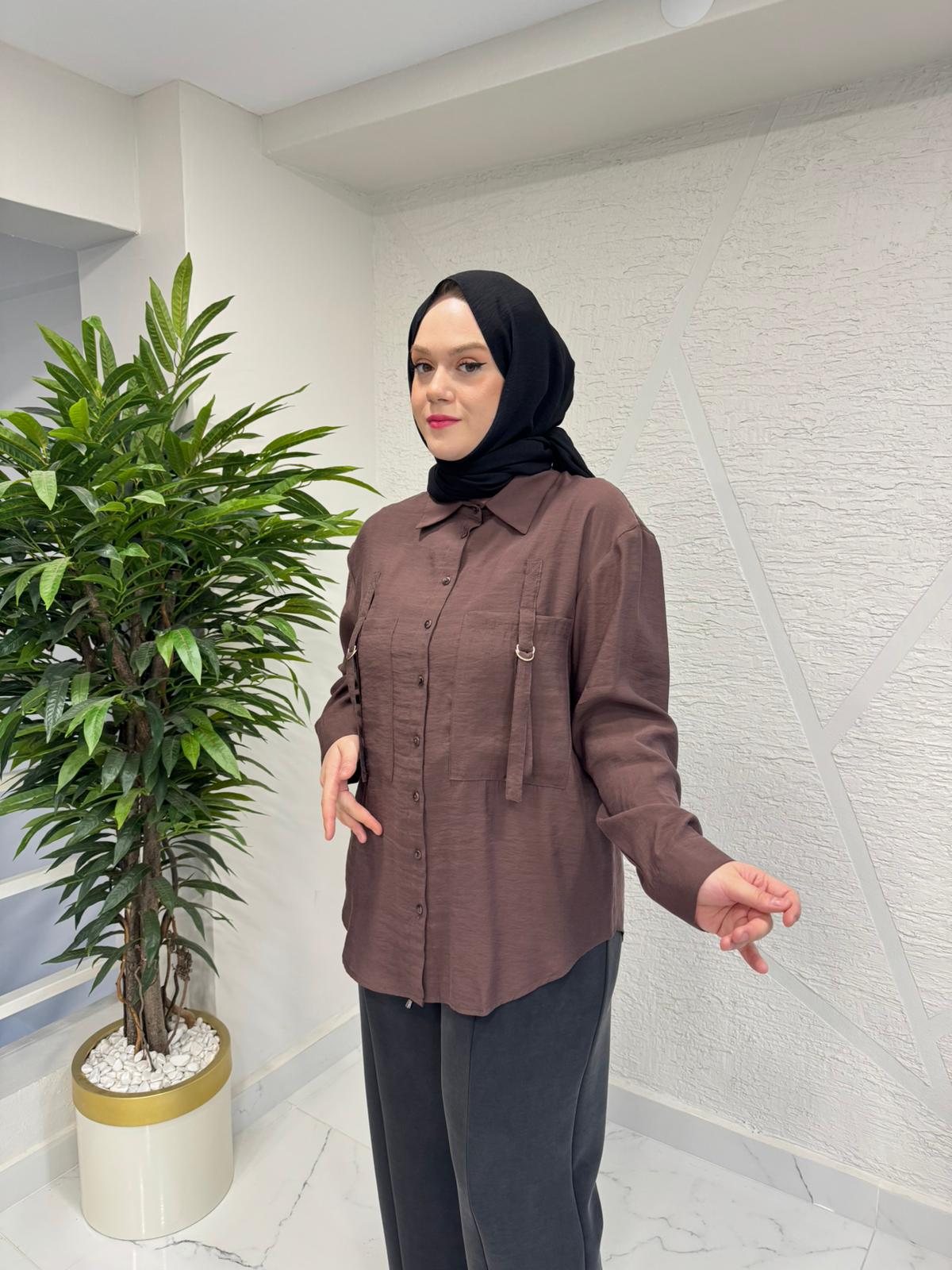 CEREMONY 26Y191 ÖNDEN İKİ CEPLİ D TOKA DETAYLI GÖMLEK KAHVERENGİ