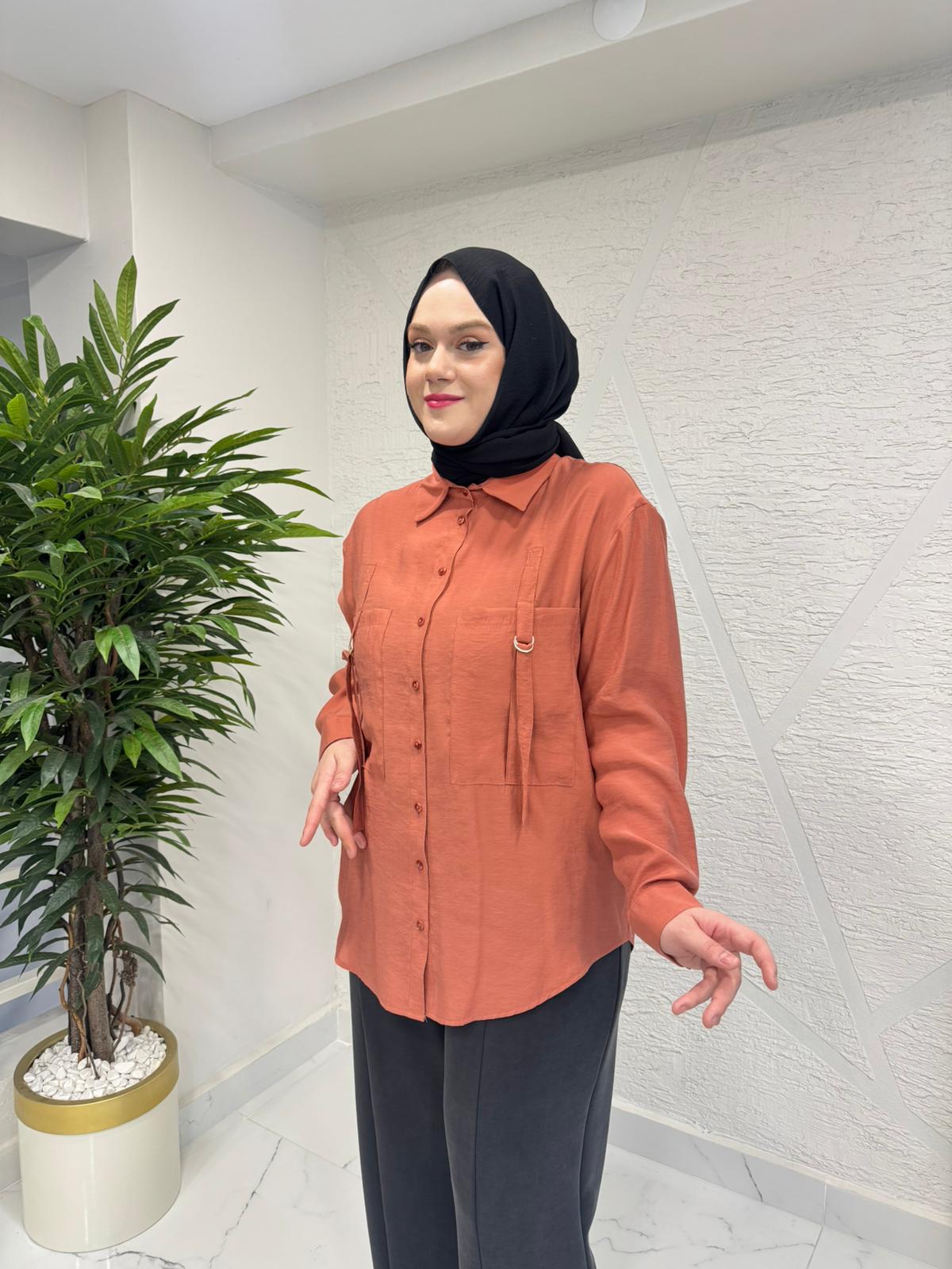 CEREMONY 26Y191 ÖNDEN İKİ CEPLİ D TOKA DETAYLI GÖMLEK KİREMİT