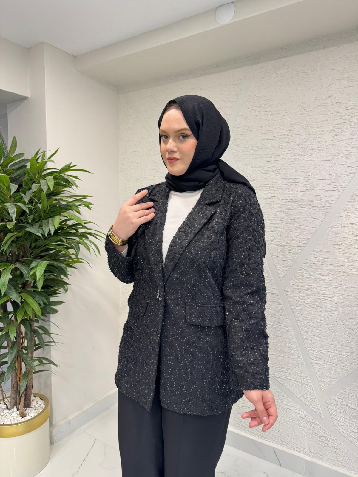 CEREMONY 26Y832 PUL PAYET İŞLEMELİ PAMUK CEKET SİYAH