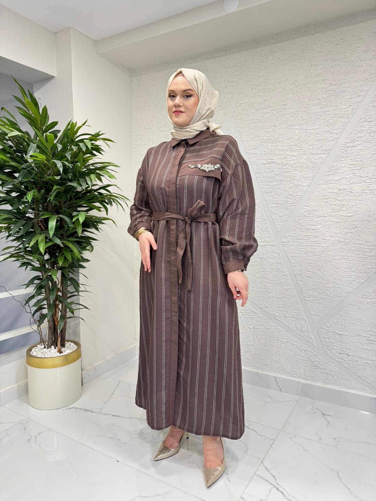 CEREMONY 26Y721 İSTİRİDYE İŞLEMELİ MİRANDA ELBİSE KAHVERENGİ