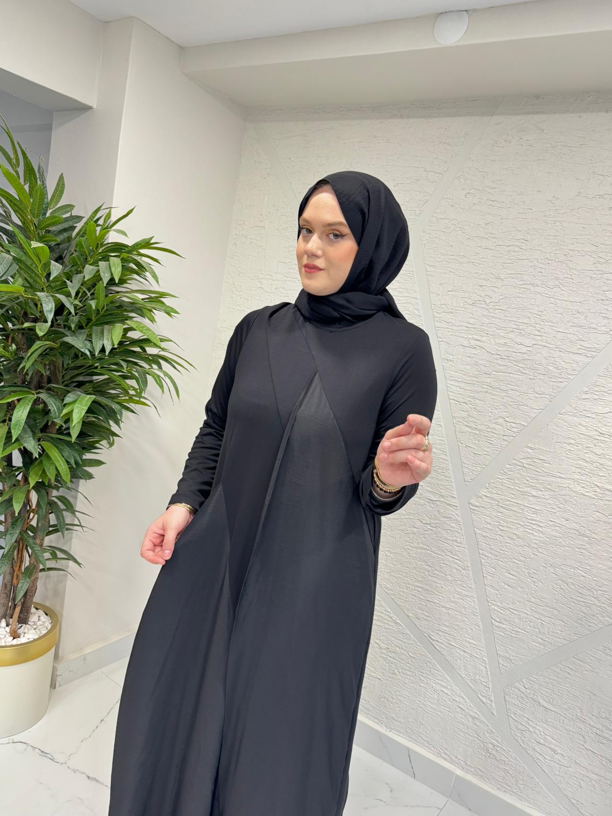 CEREMONY 26Y724 ÖNÜ VE ARKASI DUBAİ GARNİLİ BAMBU ELBİSE SİYAH