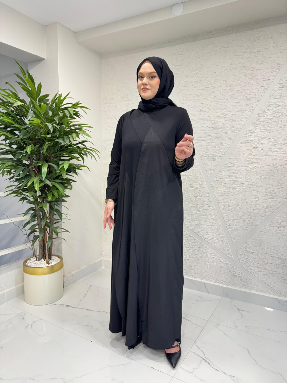 CEREMONY 26Y724 ÖNÜ VE ARKASI DUBAİ GARNİLİ BAMBU ELBİSE SİYAH