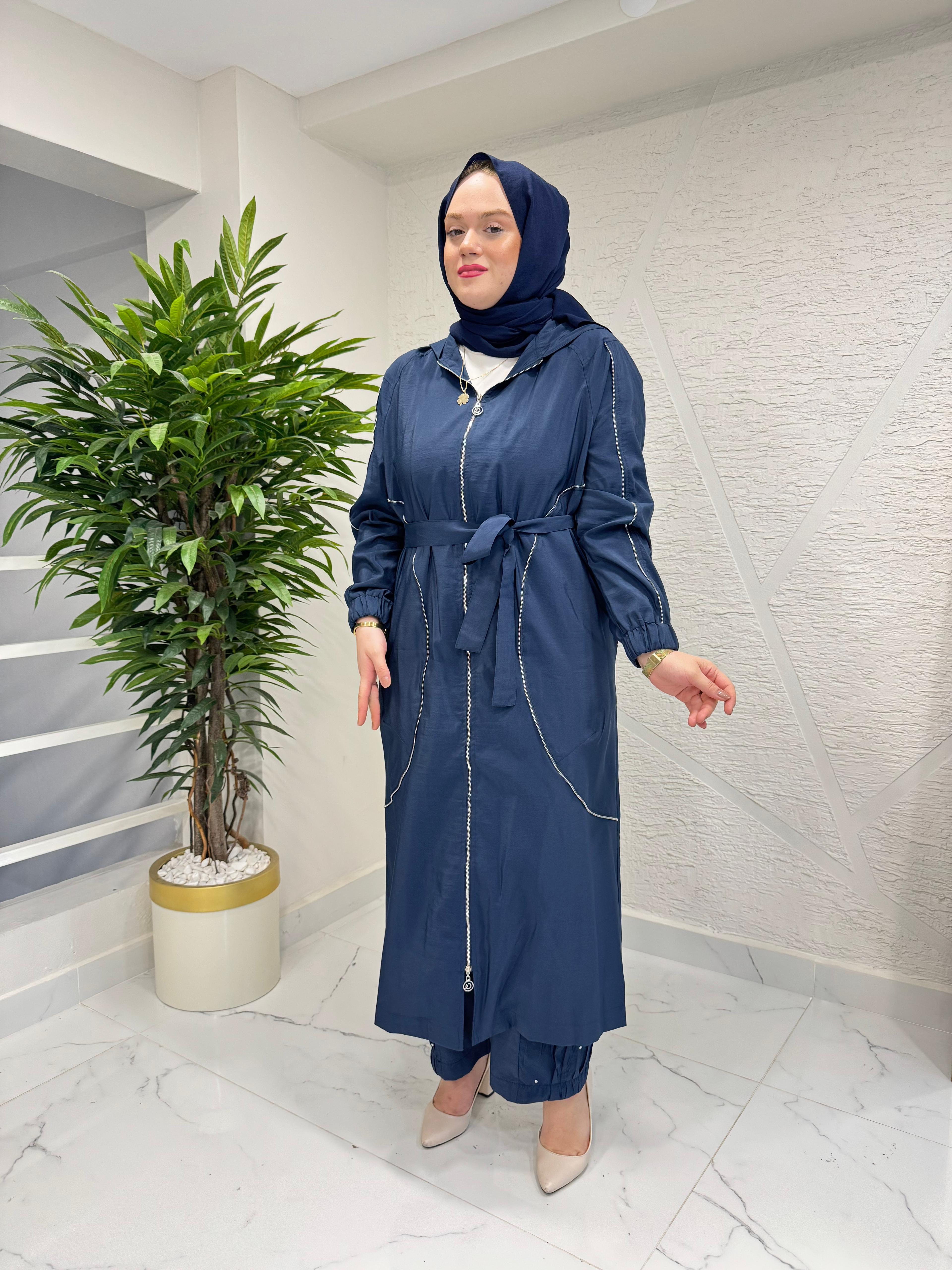 CEREMONY 26Y816 KOLLARI VE ÖN BEDENLERİ FERMUAR DETAYLI SAFARİ KAP LACİVERT