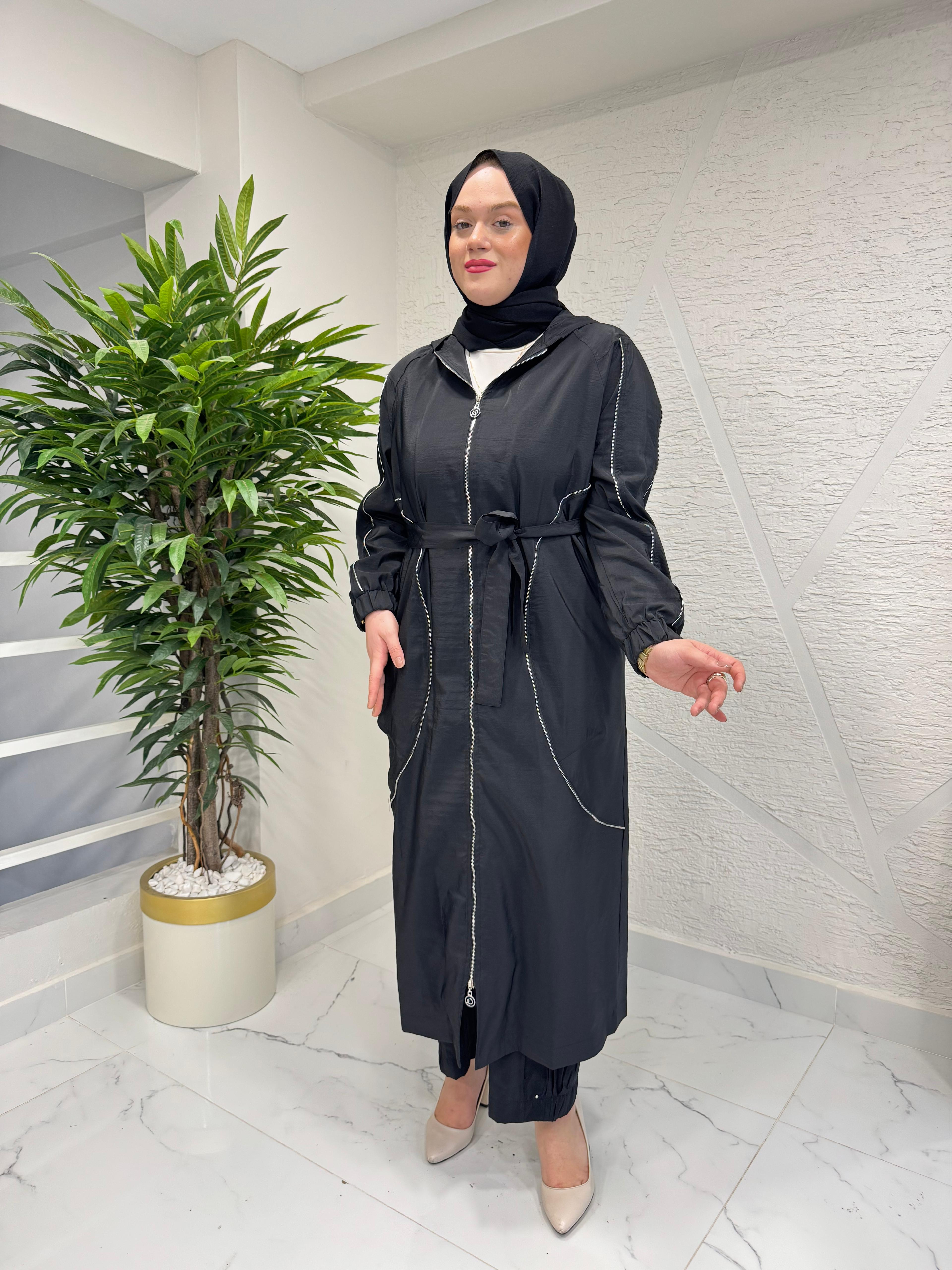 CEREMONY 26Y816 KOLLARI VE ÖN BEDENLERİ FERMUAR DETAYLI SAFARİ KAP SİYAH