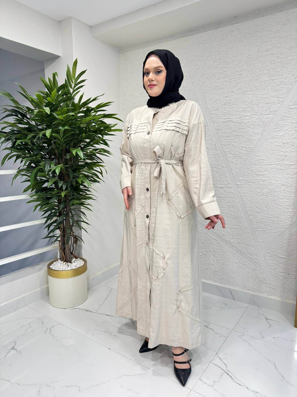 CEREMONY 26Y818 ROBASI PİLELİ ÖN BEDENİ GEOMETRİK APLİKELİ SAFARİ KAP TAŞ