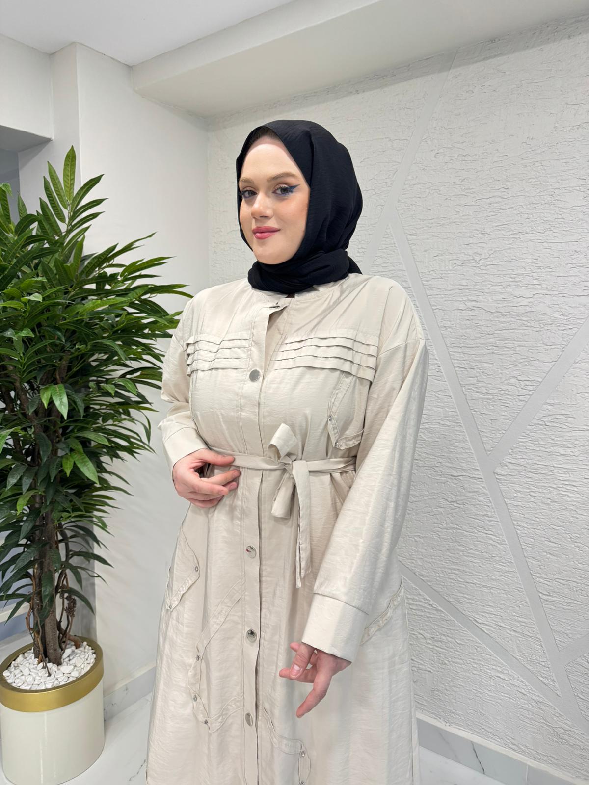 CEREMONY 26Y818 ROBASI PİLELİ ÖN BEDENİ GEOMETRİK APLİKELİ SAFARİ KAP TAŞ