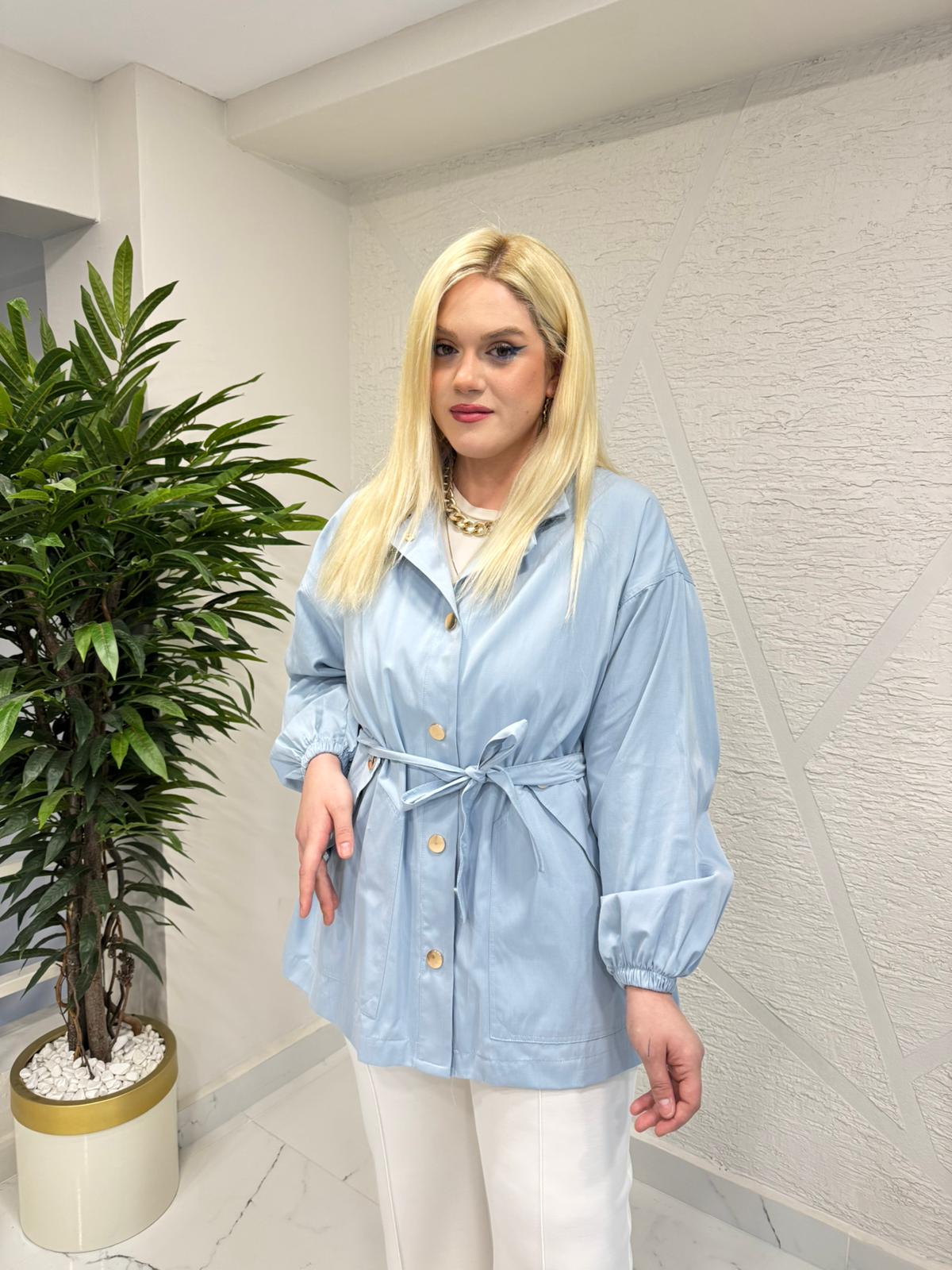 CEREMONY 26Y840 KAPÜŞONLU ÖNDEN ÇIT ÇIT DETAYLI PAMUK KISA KAP BAL MAVİ