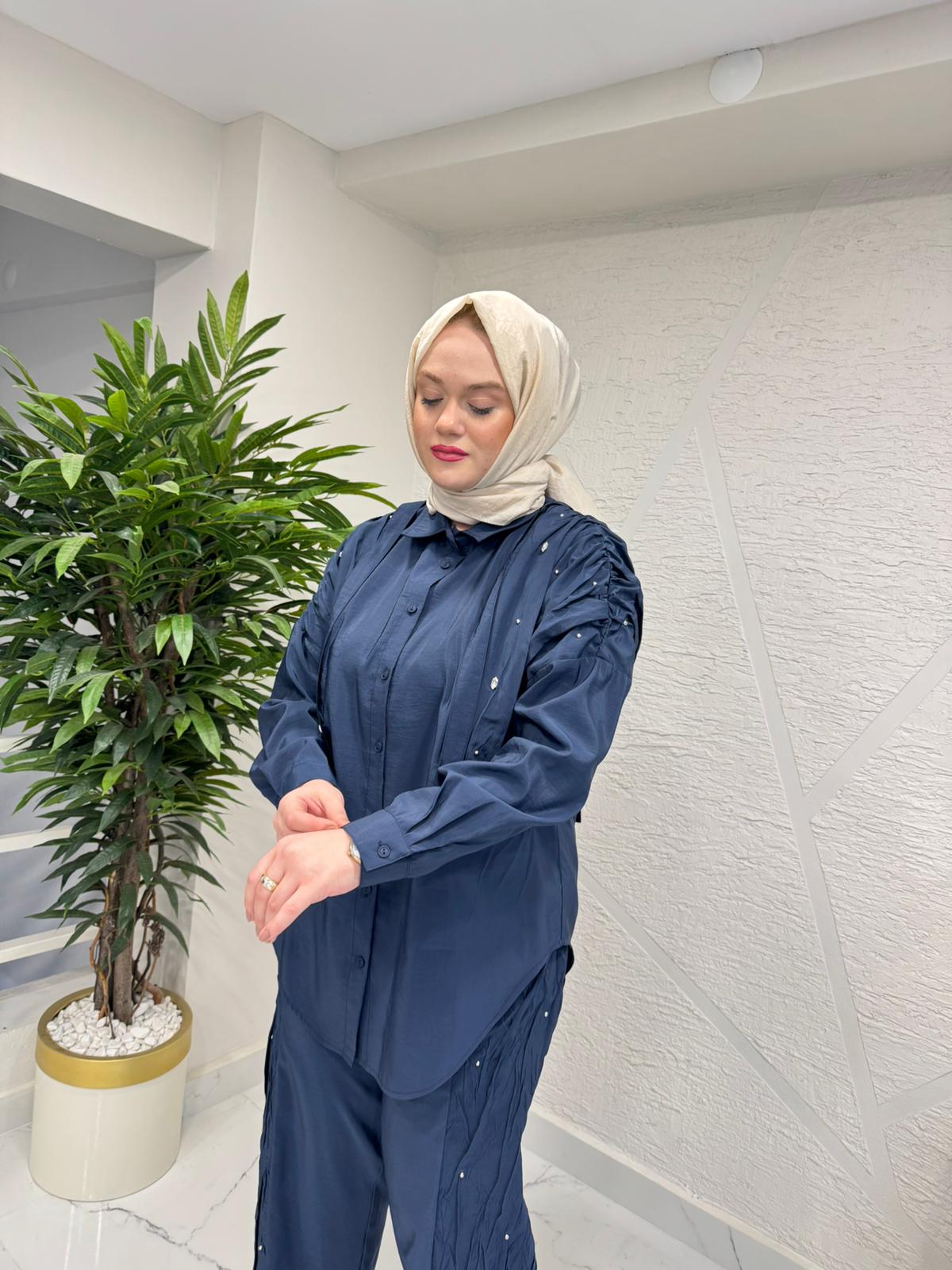 CEREMONY 26Y933 KRAŞ VE TAŞ İŞLEMELİ SAFARİ PANTOLONLU TAKIM LACİVERT