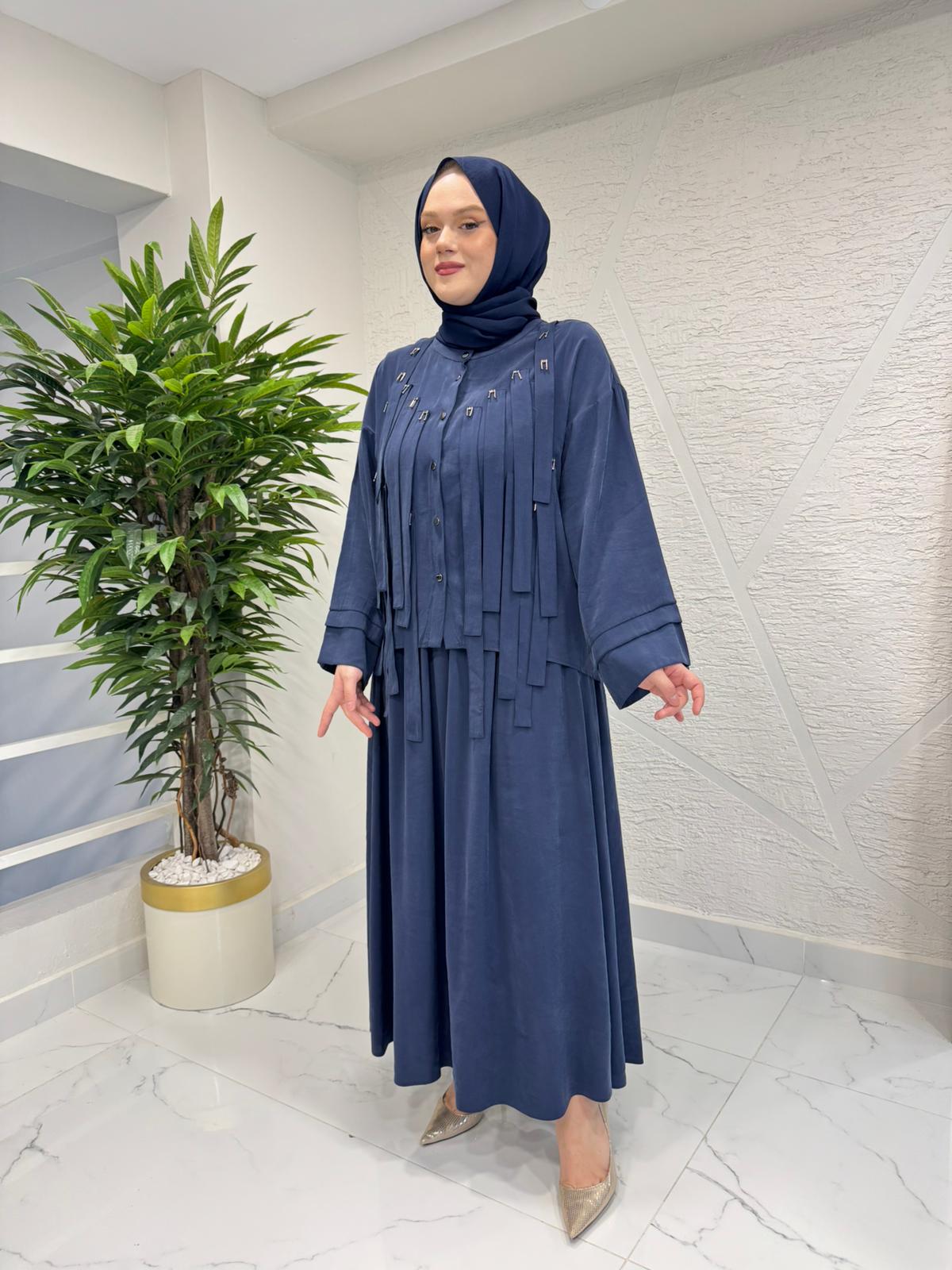 CEREMONY 26Y934 ÖNÜ SAÇAK BANT DETAYLI ETEKLİ SİCİLYA TAKIM LACİVERT