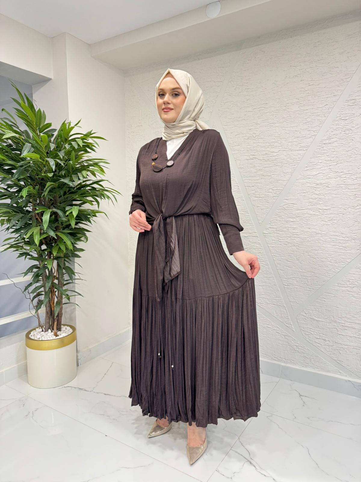 CEREMONY 26Y954 TUNİĞİ TAHTA AKSESUAR DETAYLI ETEKLİ CUPRA TAKIM KAHVERENGİ