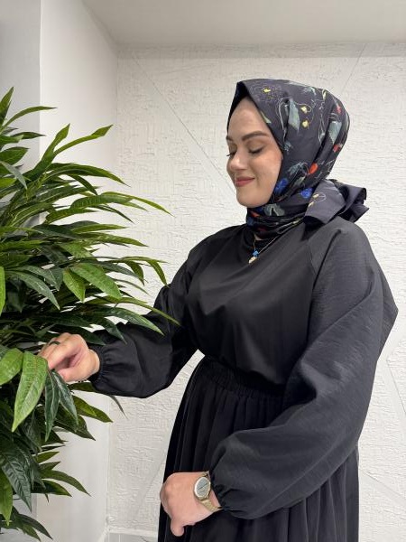 CEREMONY 5146-5647 ÖNÜ BAMBU ARKASI DUBAI KOLU LASTIKLI KISA BLUZ ETEK TAKIM SİYAH