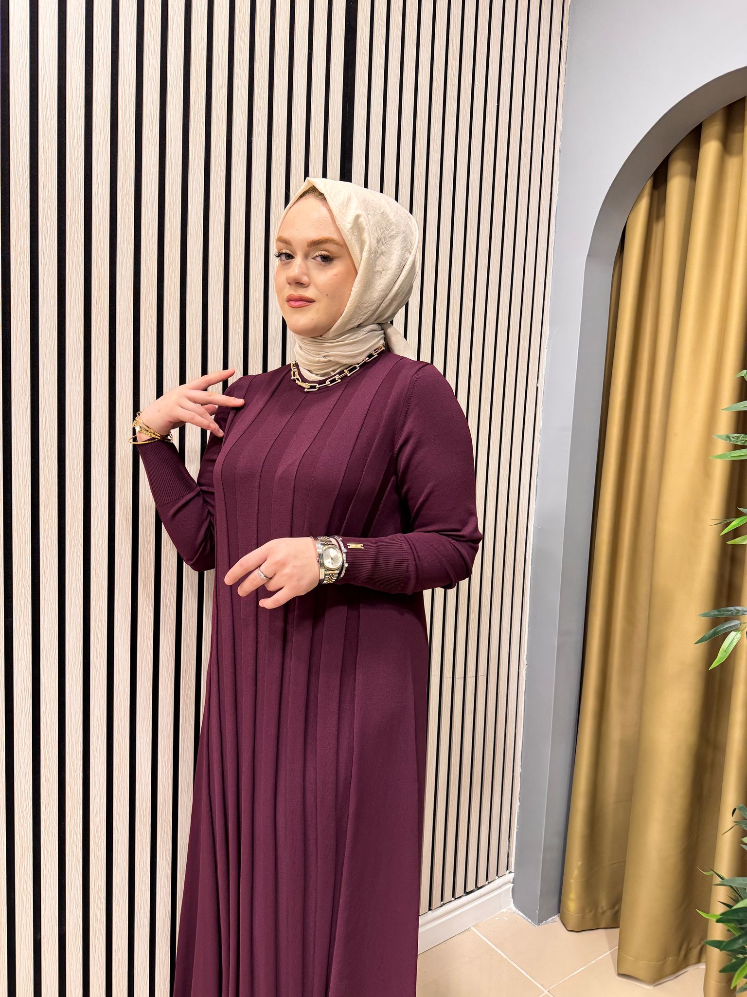 NİLİWİ 3069 TRİKO ELBİSE BORDO