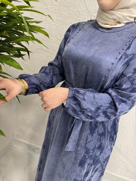 CLEMENCE 5435 İPEK ELBİSE LACİVERT
