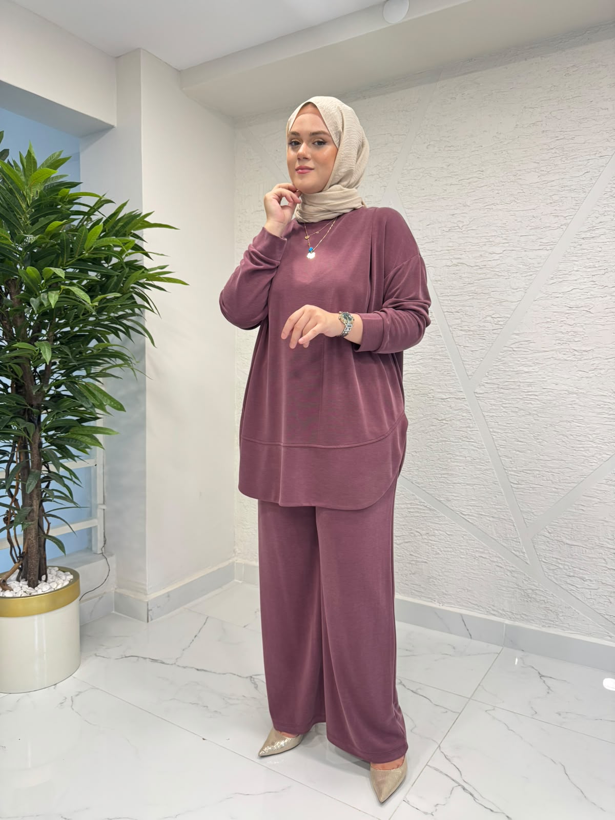 MİHRAN 3044 PANTOLONLU TAKIM BORDO