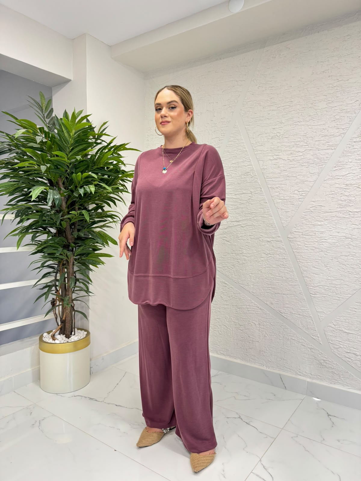 MİHRAN 3044 PANTOLONLU TAKIM BORDO