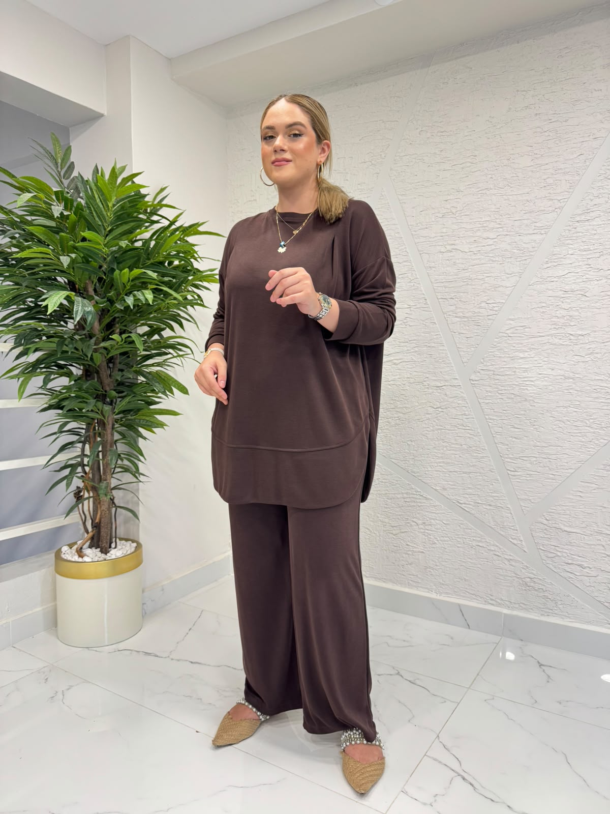 MİHRAN 3044 PANTOLONLU TAKIM KAHVERENGİ