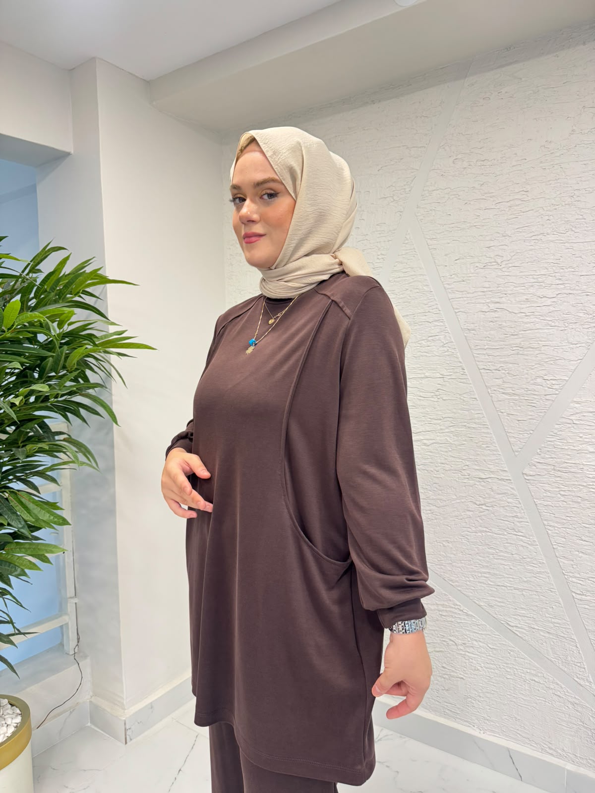 MİHRAN 3052 PANTOLONLU TAKIM KAHVERENGİ