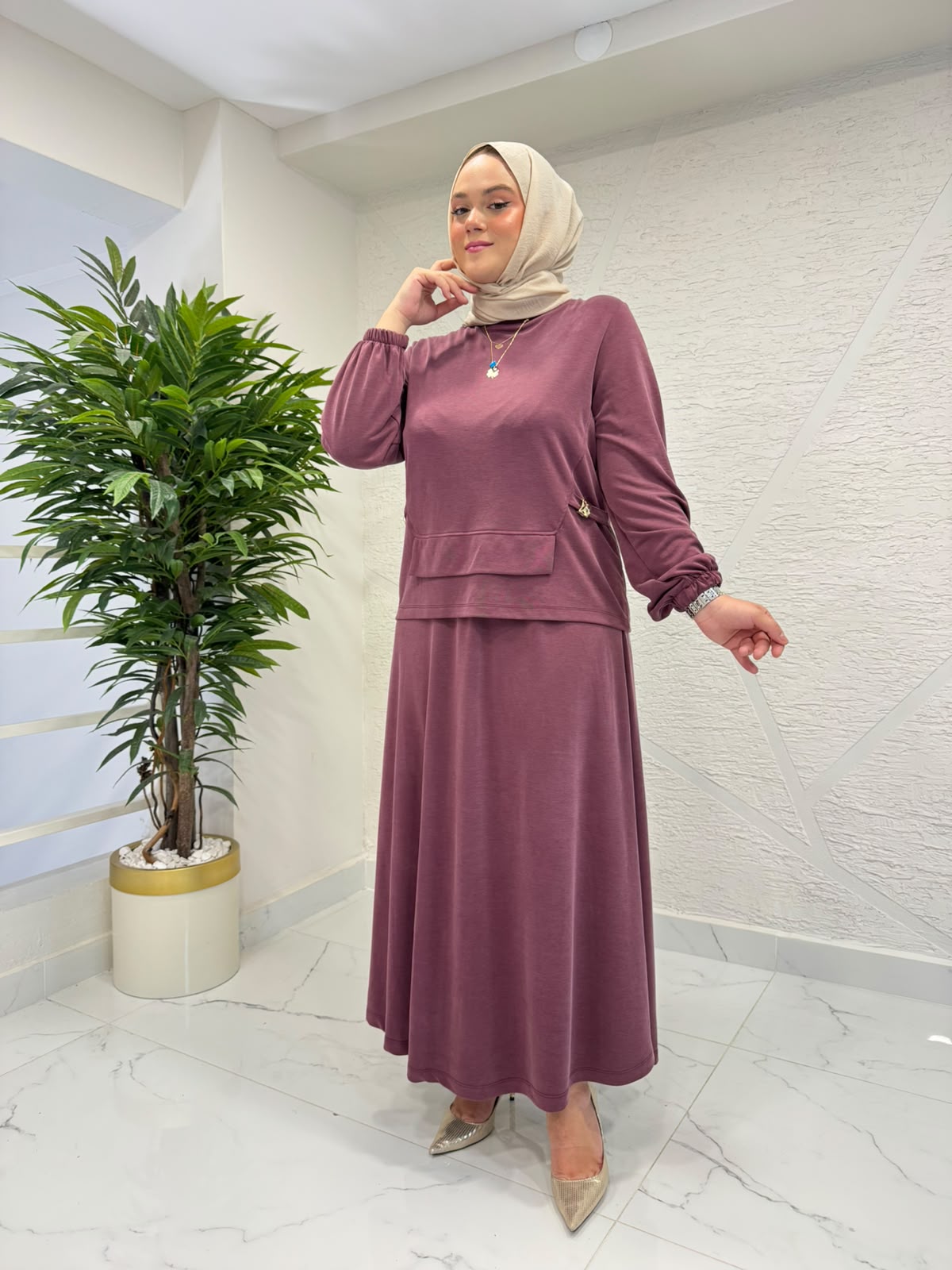 MİHRAN 3114 ETEKLİ TAKIM BORDO