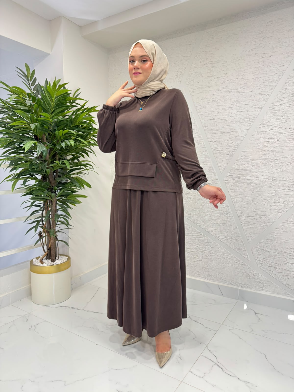 MİHRAN 3114 ETEKLİ TAKIM KAHVERENGİ