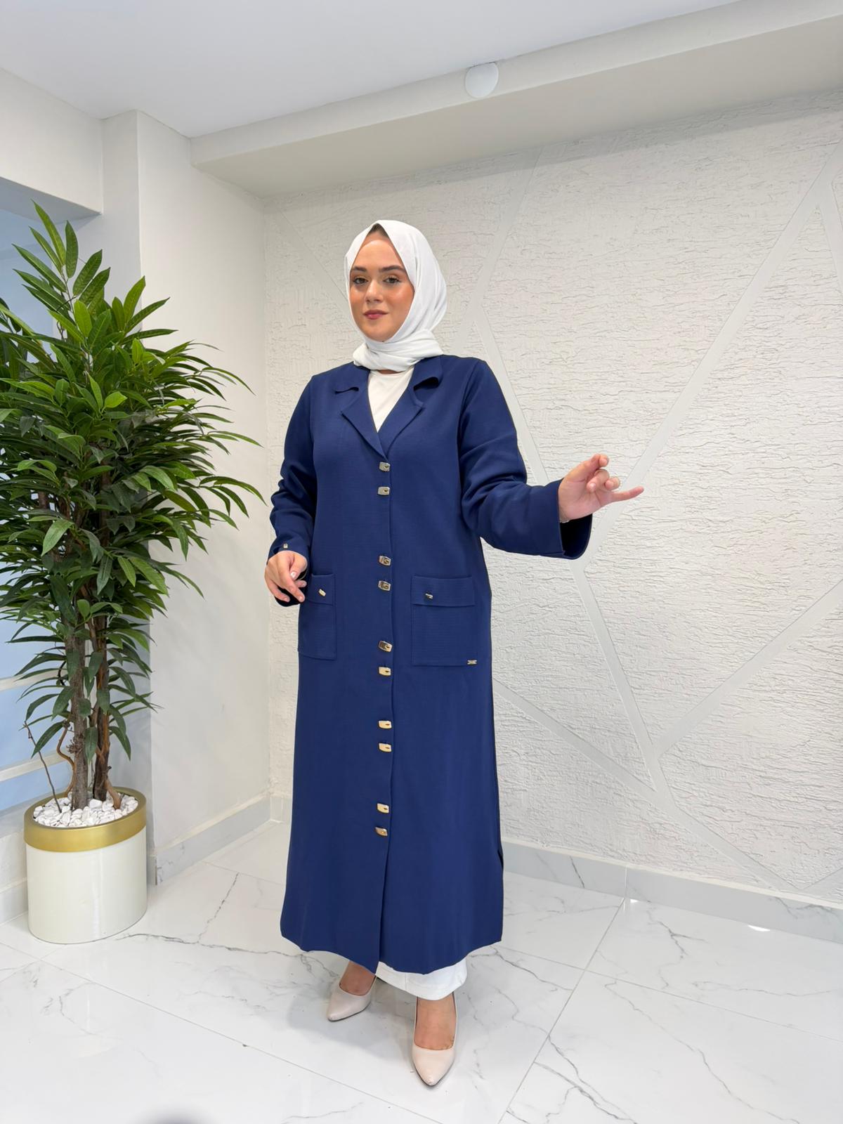 NİLİWİ 3114 KOLLARI VE CEBİ DUBLE UZUN HIRKA LACİVERT